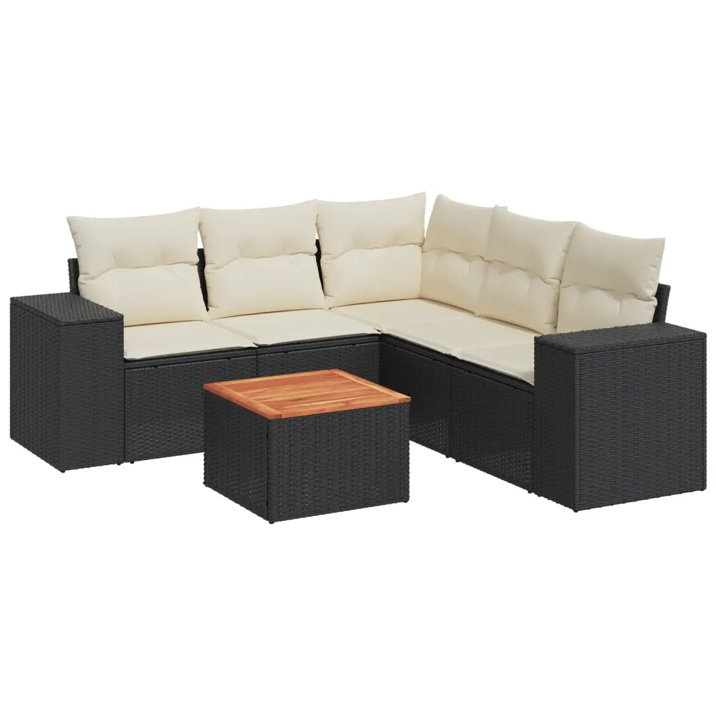 Set Divano da Giardino 6 pz con Cuscini Nero in Polyrattan 3257771