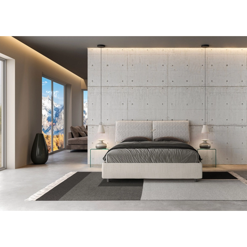 Letto imbottito Matrimoniale 160x210 cm tessuto Agata Mados - Con rete,Bianco/Bianco