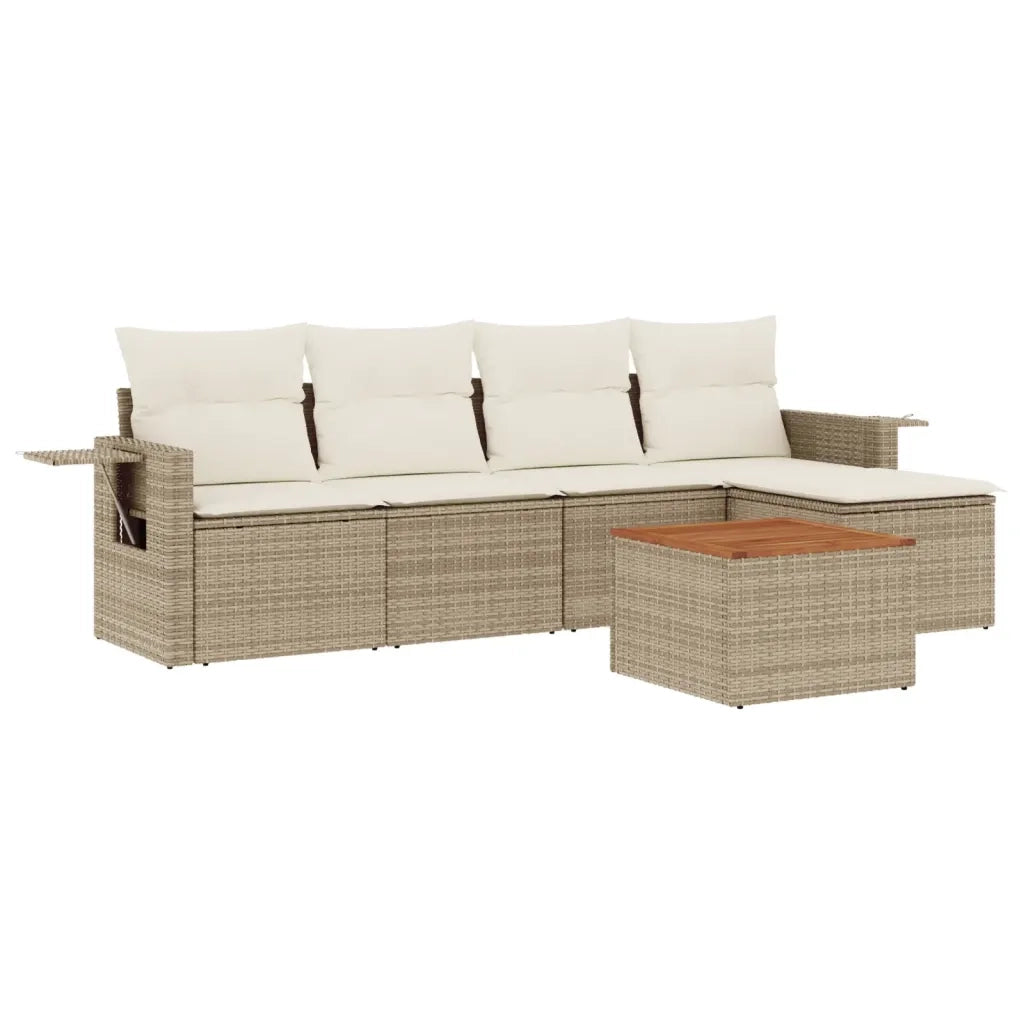 Set Divano da Giardino 6 pz con Cuscini Beige in Polyrattan
