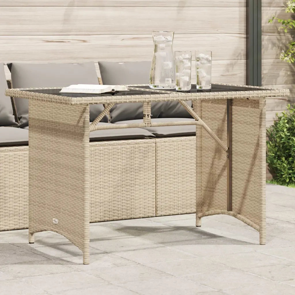 Tavolo da Giardino Piano in Vetro Beige 110x68x70 cm Polyrattan