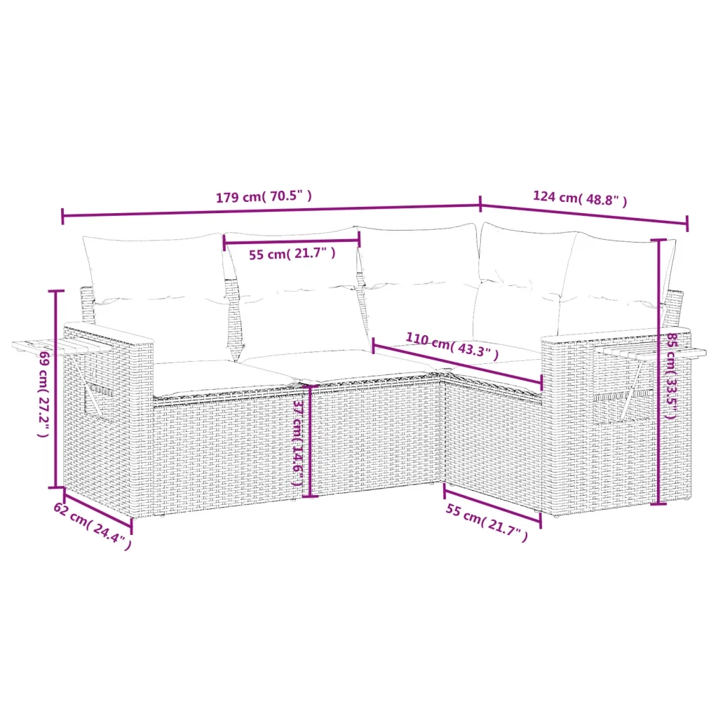 Set Divani da Giardino 4 pz con Cuscini in Polyrattan Grigiocod mxl 88790