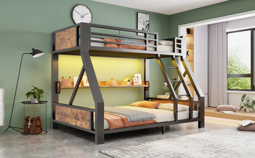 letto a castello metallo e legno nero 145 x 204 cm