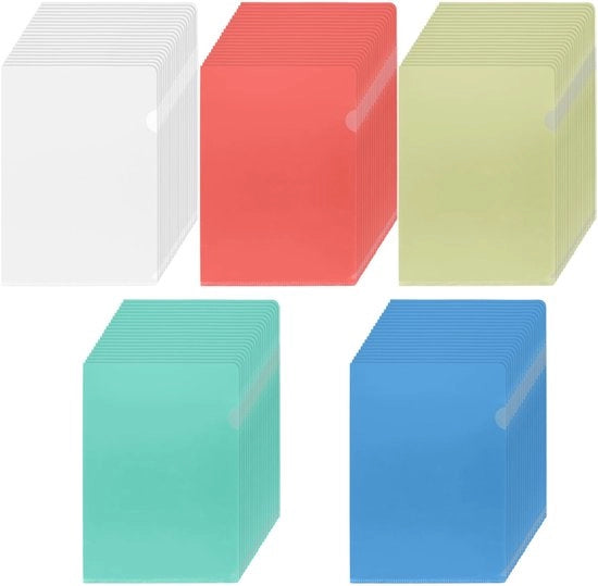 Documentenhoezen per 100 pezzi - Formato A4 - Translucenti - Copertine colorate - Leggeri - Adatti per uso ufficio - Cartellino documenti