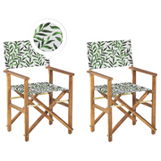 Set di 2 sedie da regista da giardino in legno chiaro con foglie di acacia bianco sporco tessuto sostitutivo pieghevole con 2 Tele intercambiabili