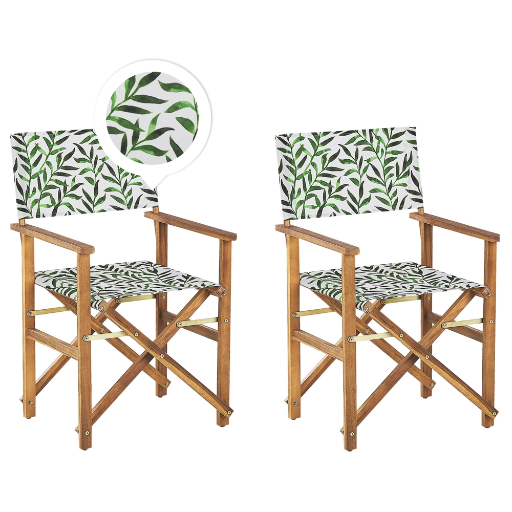 Set di 2 sedie da regista da giardino in legno chiaro con foglie di acacia bianco sporco tessuto sostitutivo pieghevole con 2 Tele intercambiabili