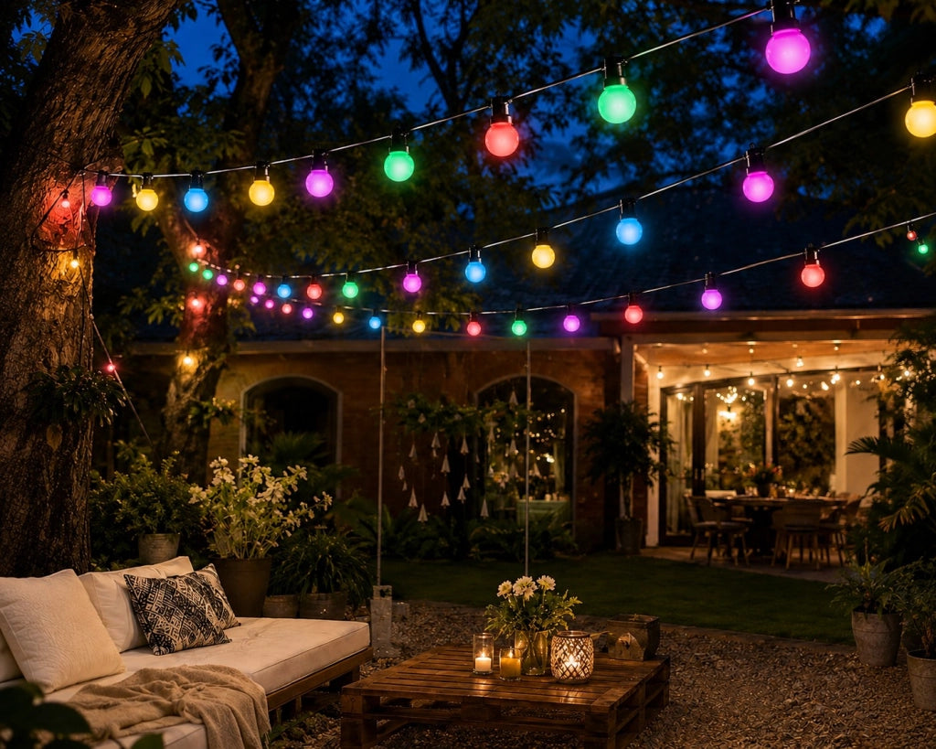 Catena Luminosa LED da Esterno 20 Lampade G50 Luce Multicolore 10 m IP44 Prolungabile Alimentatore Incluso per Giardino Gazebo Terrazza
