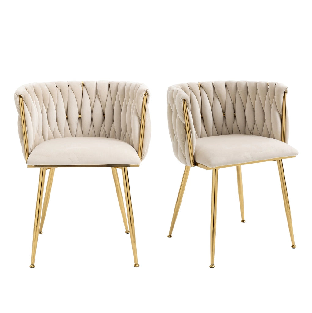 Sedia da pranzo imbottita in velluto avorio con gambe in metallo dorato; 55;5x41x74 cm