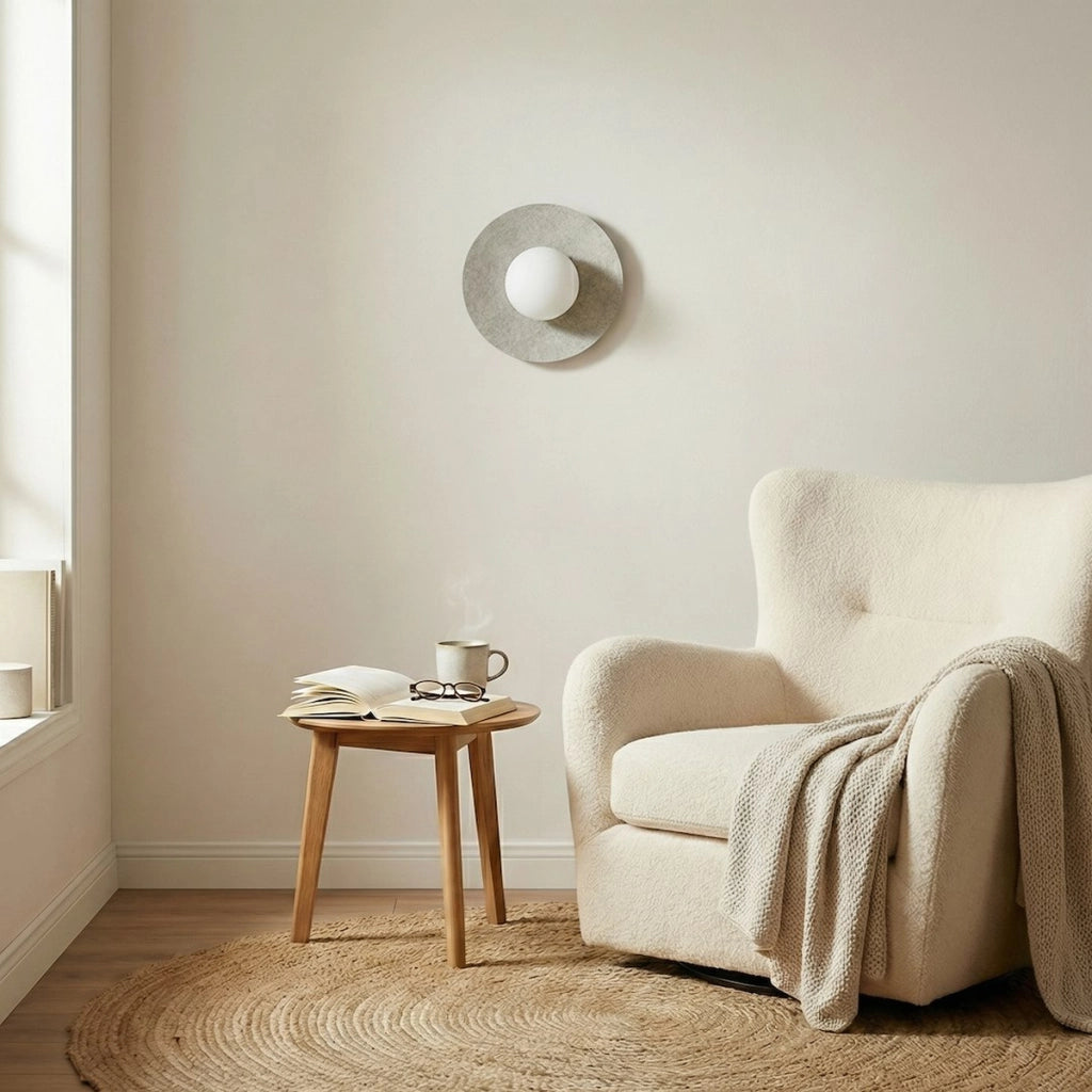 Lampada a parete CALMA in acciaio e filato naturale grigio