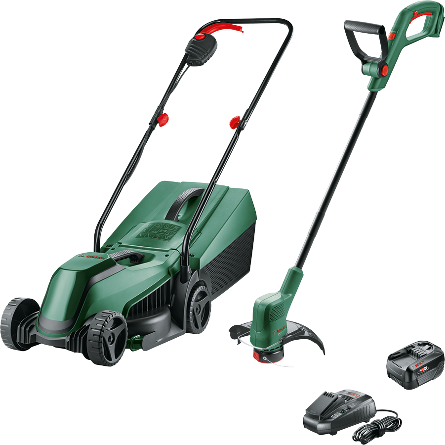 Bosch Kit Taglio Prato 18V EasyMower 32 cm + EasyGrassCut 26 cm con Batteria 4.0Ah