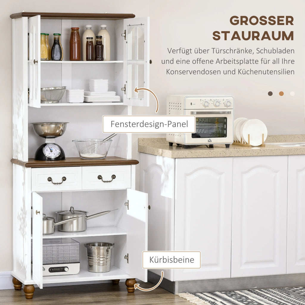 Buffet Cucina Classico con 2 Cassetti e 2 Ante ¨C zephmum ¨C Bianco e Marrone 76x38x182 cm