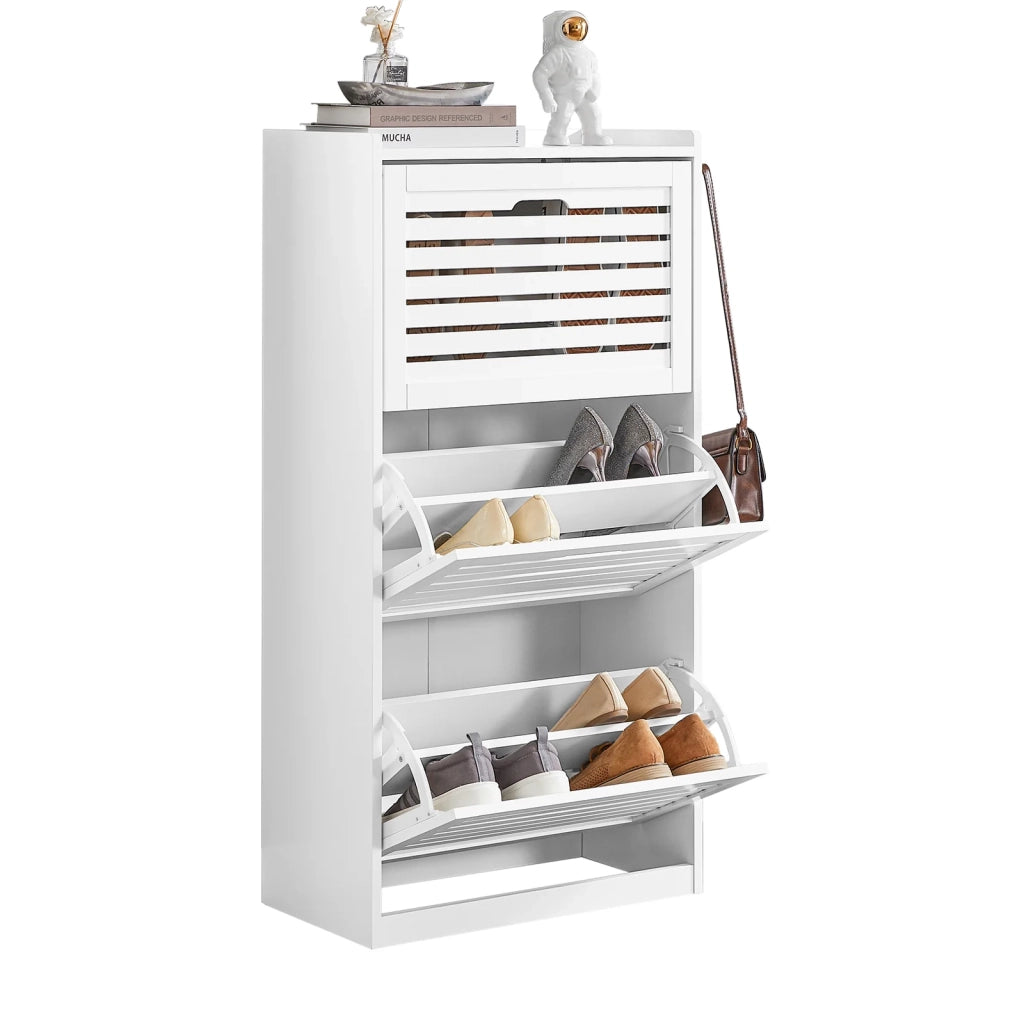 Scarpiera con 3 ribalte Scarpiera con 6 ripiani Portascarpe salvaspazio regolabili bianco, FSR108-W