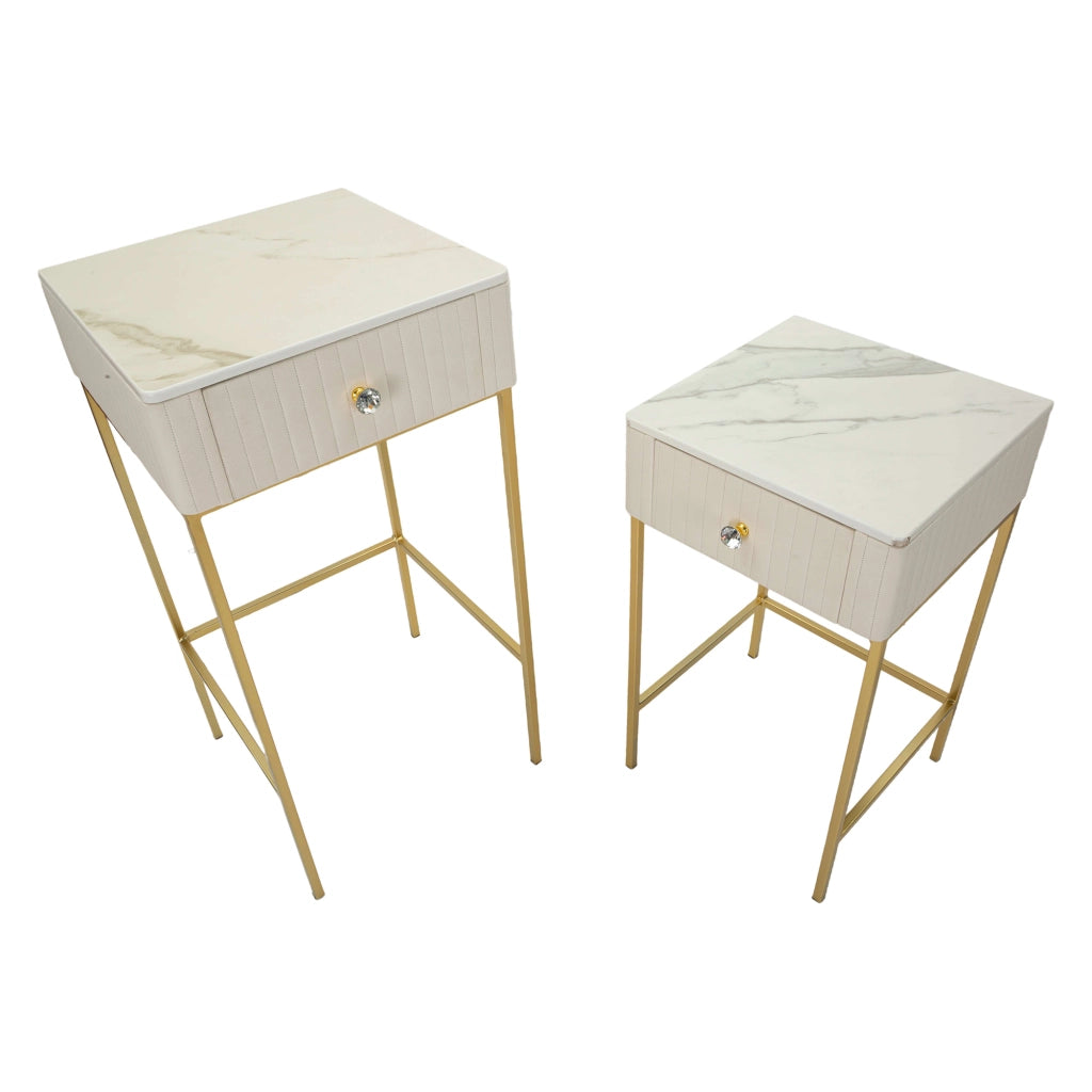Dava, Tavolino da Salotto 2 Cassetti, 45x45x90h cm Bianco Crema