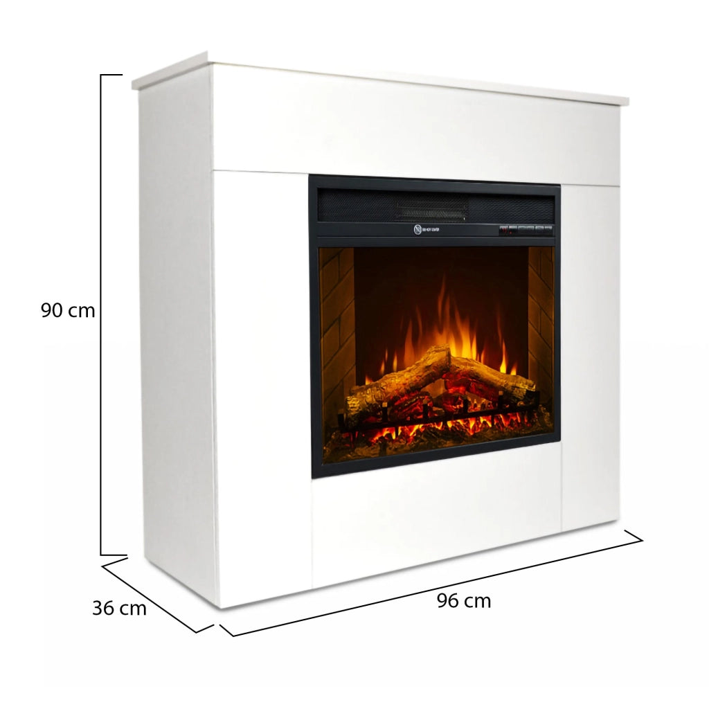 Caminetto Feletto, Camino Elettrico Superficie Riscaldabile 30 m2, 96x36x90h cm Bianco