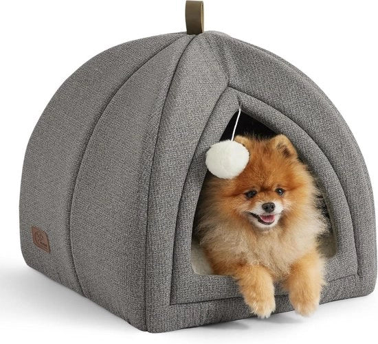 Casa per Gatti Grande - 44 x 44 x 44 cm Casa per Gatti Interna con Cuscino Sherpa Rimovibile e Giocattolo Appeso Mandolina Lavabile Grigio