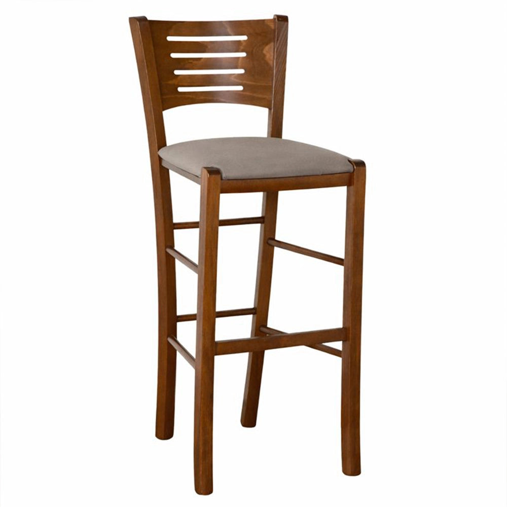 Sgabello alto da bar  verona legno noce scuro h 73 con seduta imbottita tortora
