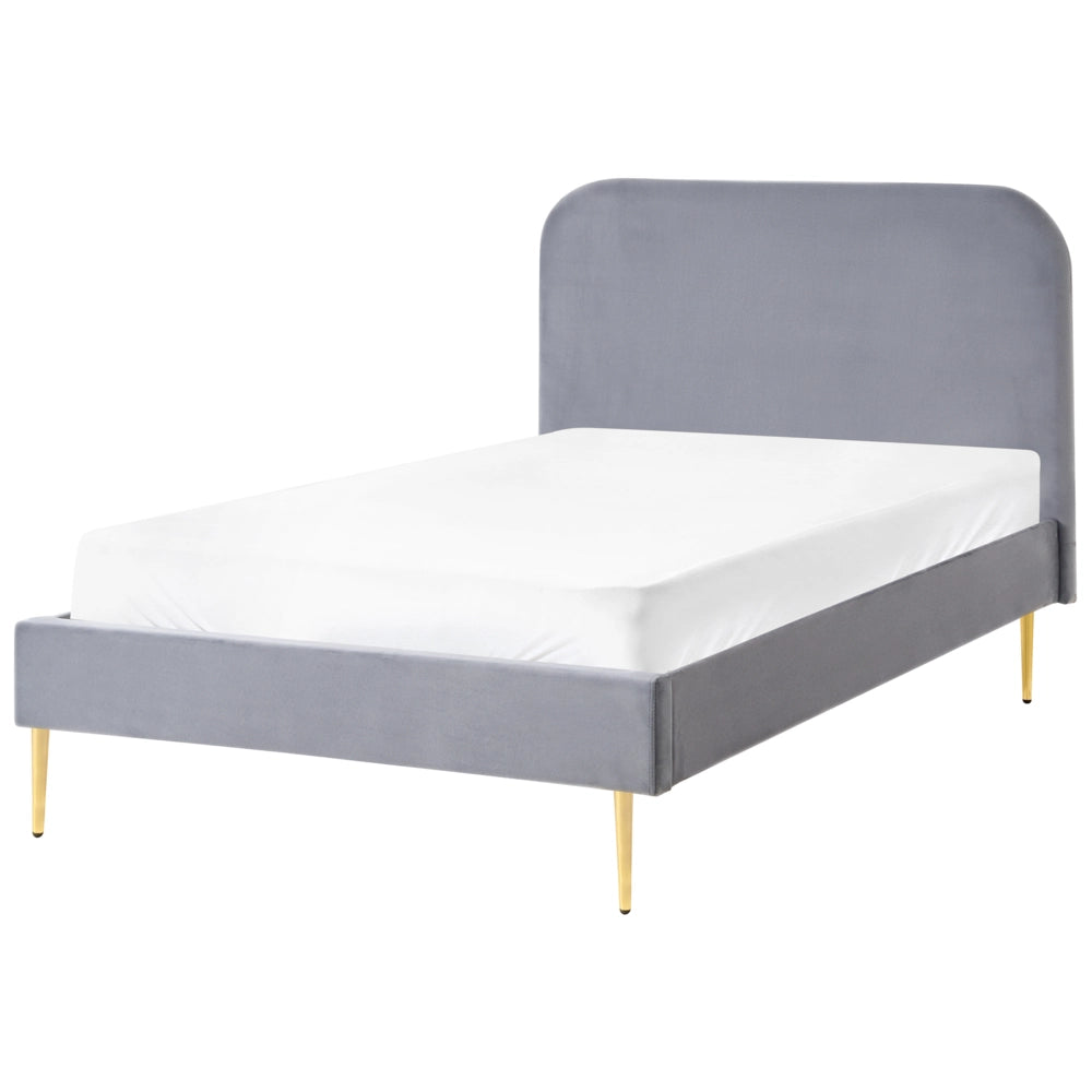 Letto in velluto giallo tappezzeria doppia dimensione gambe dorate testiera con rete a doghe 120 x 200 cm design minimalista