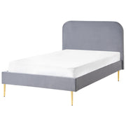 Letto in velluto giallo tappezzeria doppia dimensione gambe dorate testiera con rete a doghe 120 x 200 cm design minimalista
