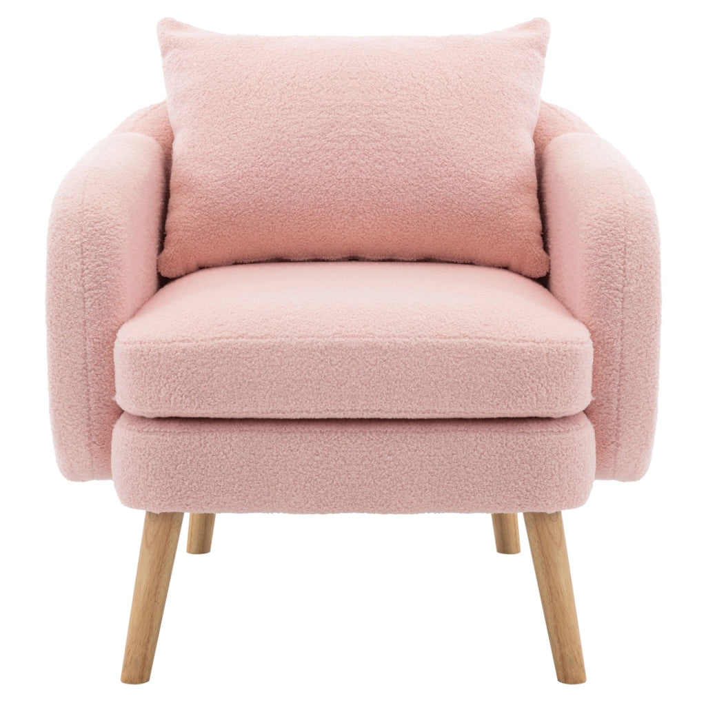 Poltrona singola Teddy rosa con cuscino e struttura in legno