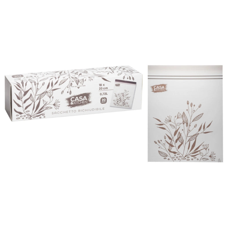 SACCHETTI PER ALIMENTI RICHIUDIBILI motivo prugna - cm 18 x 20 - pz 20  - BricoGo