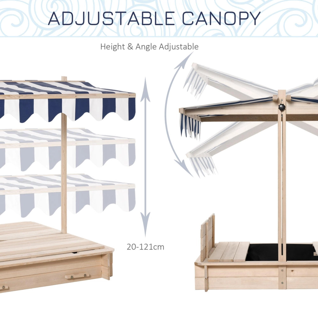 Sabbiera da Esterno con Tettuccio Parasole 106x106x121 cm in Legno Bianco e Blu