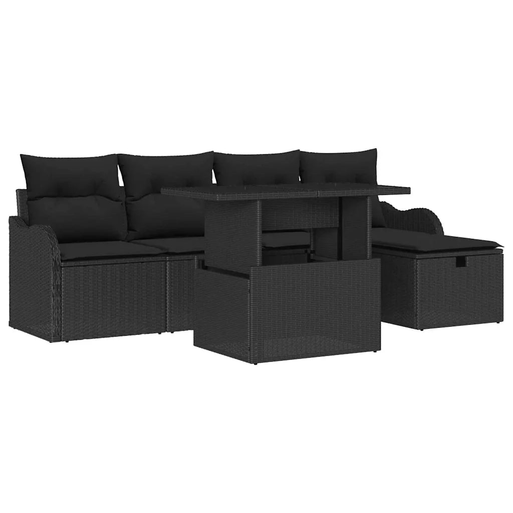 Set Divano da Giardino con cuscino 6 pcs Nero Poly Rattan