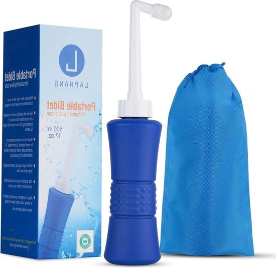 Bidet portatile 500 ml flacone blu perineale con sacchetto impermeabile e cappuccio - Libero da residui e resistente ai graffi - Flacone perineale per la cura postpartum delle emorroidi - Kit di base per la maternità.