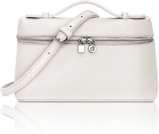 Borsa a Mano Bianca, Piccola Borsa Quadrata in Pelle con Cinturino Rimovibile, Borsa a Tracolla Elegante con Maniglione, Mini Clutch con Cerniera per Matrimonio, 20x12x6CM