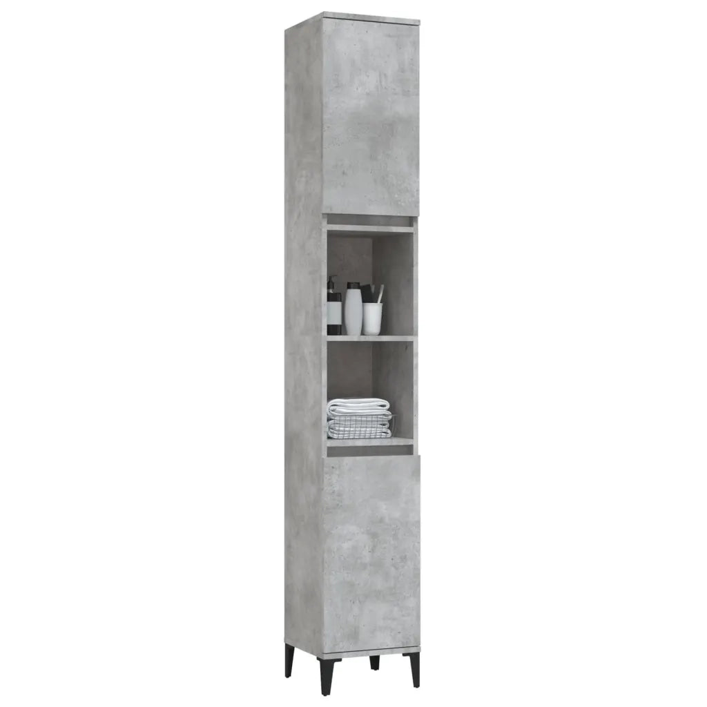 Armadietto Bagno | Armadio da bagno Grigio Cemento 30x30x190 cm Legno Multistrato