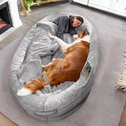 Letto per persone e cani | Letto gigante per persone | Letto comodo per adulti per persone e animali domestici | Incluso asciugamano e copertura rimovibile | Grigio chiaro