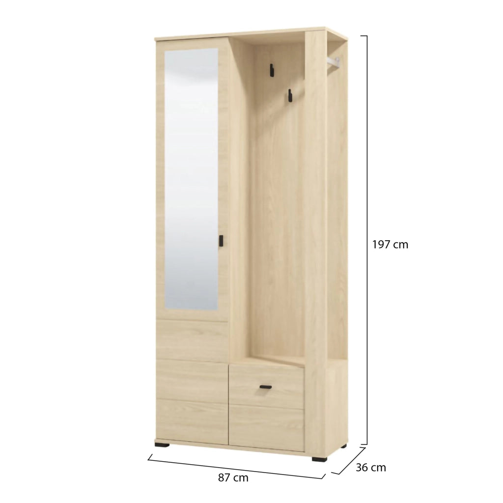 Vique, Mobile da Ingresso Specchio Incluso, 87x36x197h cm Marrone Rovere