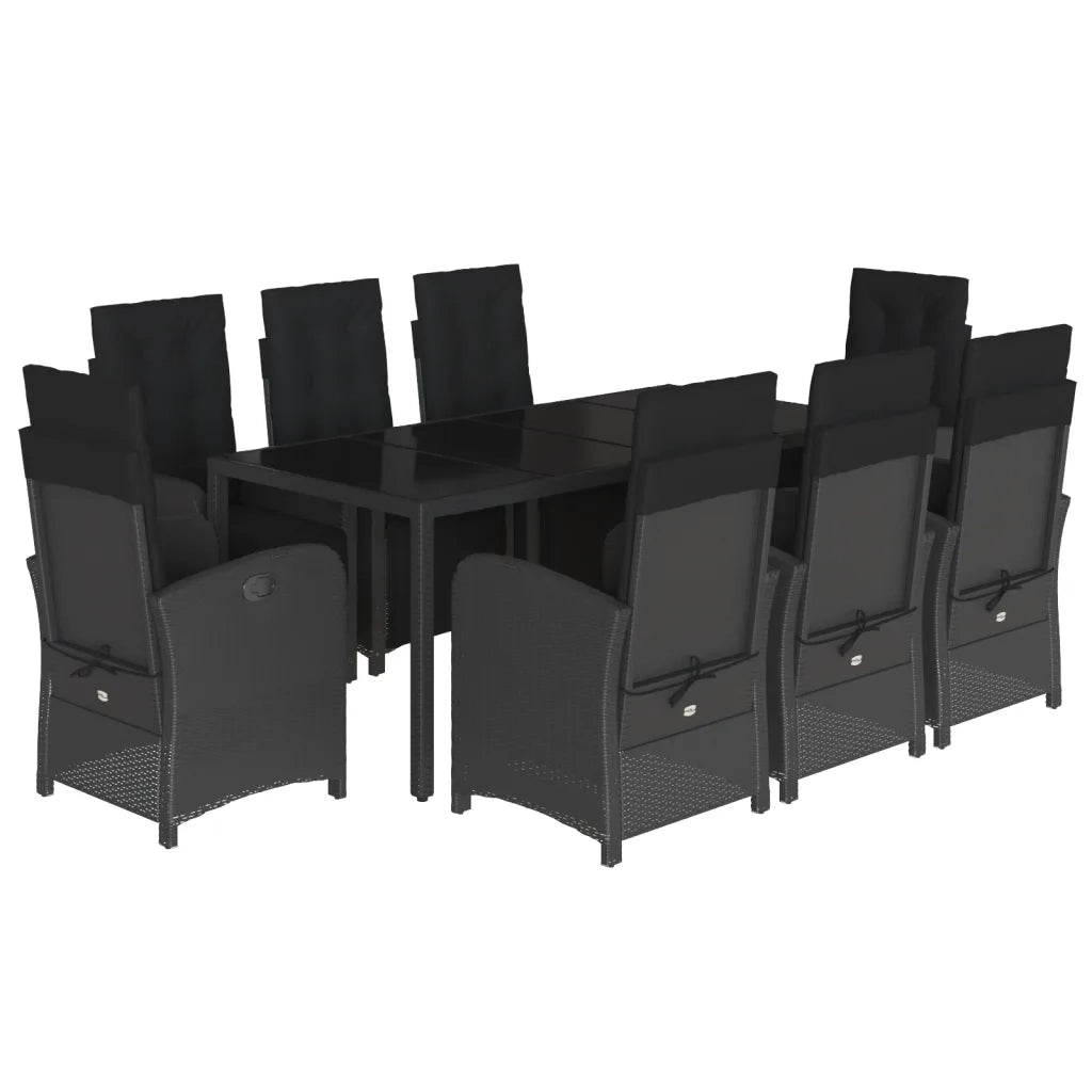 Set da Pranzo da Giardino 9 pz con Cuscini Nero in Polyrattan 3212461