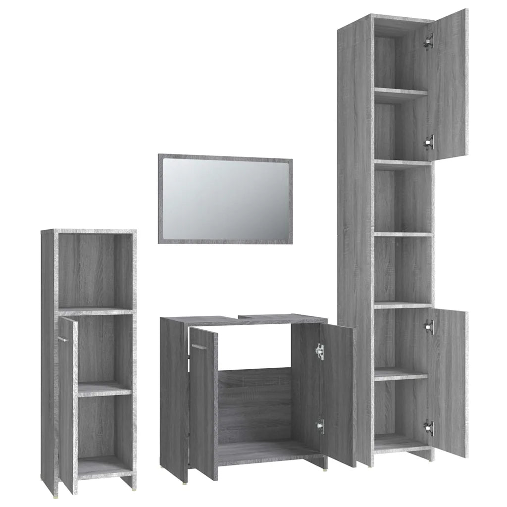 Set Mobili da Bagno 4 pz Grigio Sonoma in Legno Multistrato cod mxl 16355