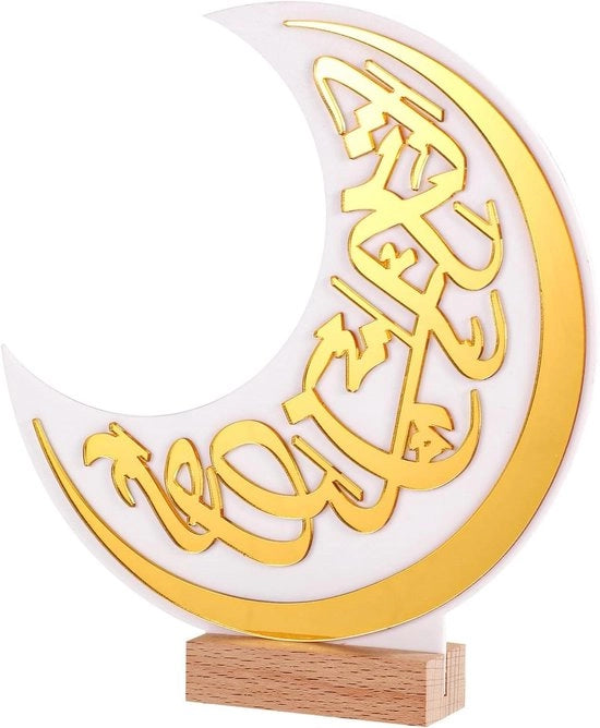Decorazione da tavolo in acrilico - Disegno delicato - Eid Mubarak Kareem - Luna islamica con stella piena - Regali musulmani d'oro