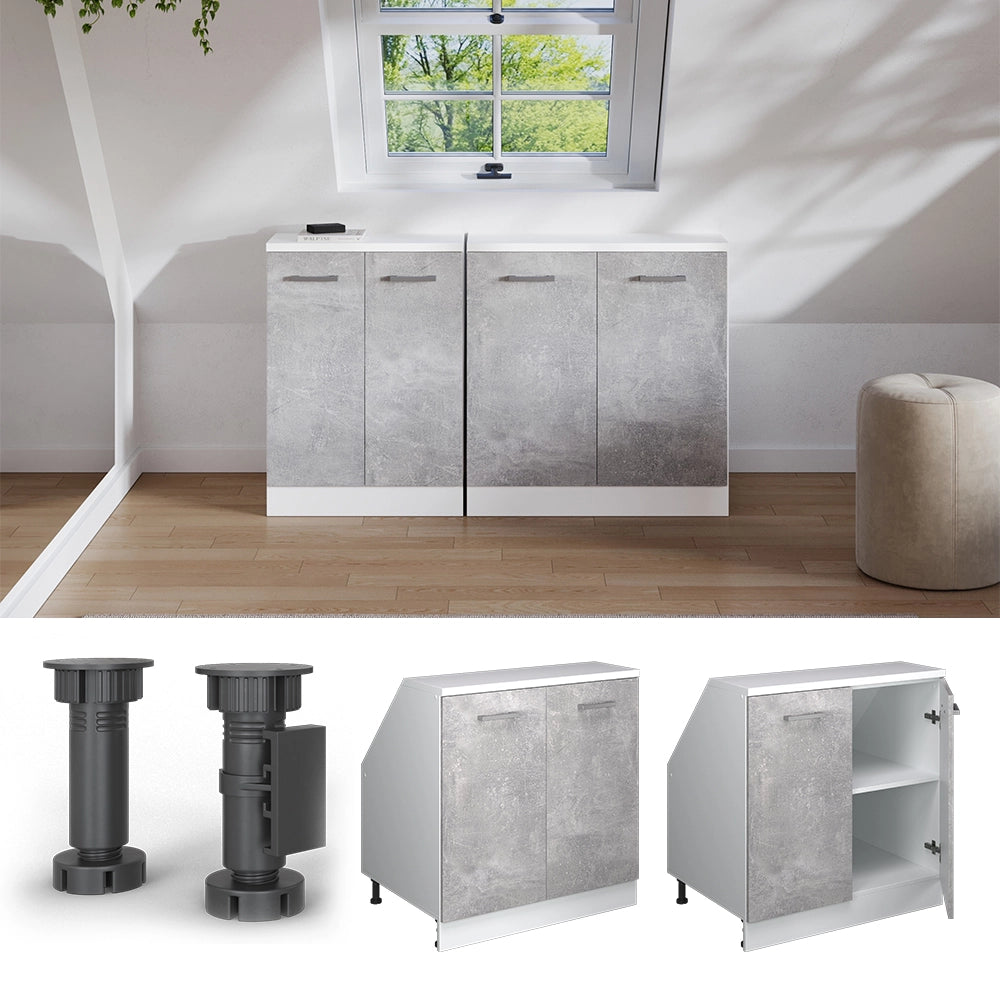 Mobile sottotetto Rion Calcestruzzo/Bianco 80 x 83.8 cm con 2 porte, carcassa 60 cm profondità Vicco