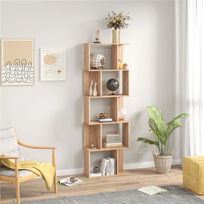 MOBILE LIBRERIA IN LEGNO A 5 RIPIANI CON DIVISORIO 60X24X184.5 CM COLOR LEGNO