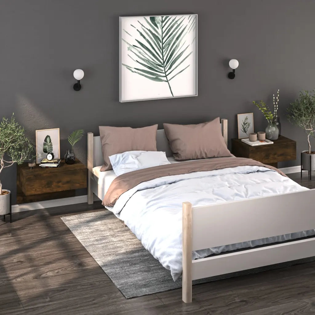 Comodini a Muro 2 pz Rovere Fumo 816941
