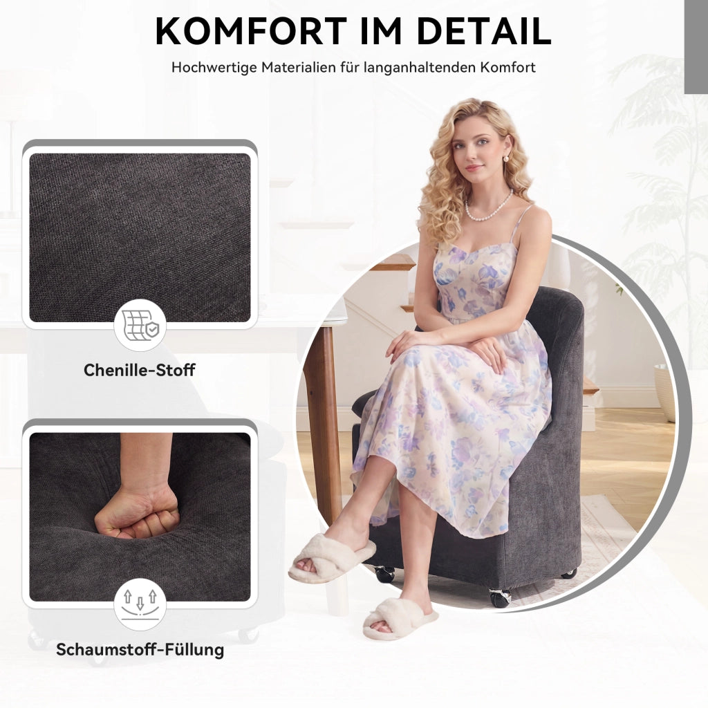 Sedia girevole imbottita in tessuto Chenille grigio, sedia da pranzo con ruote universali, schienale ergonomico, set da 2