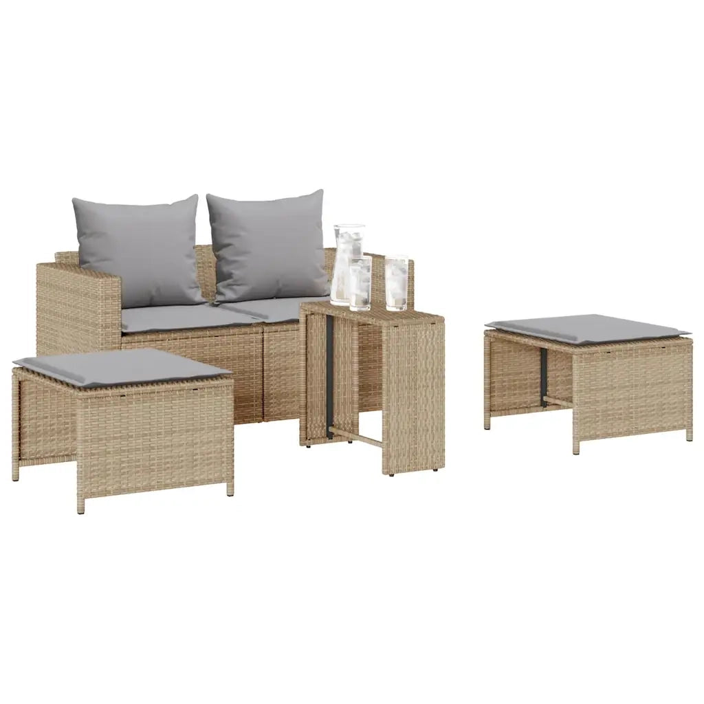 Set Divano da Giardino 5 pz con Cuscini Beige in Polyrattan