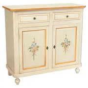 Credenza napoletana in legno avorio anticato decorata filo arancione