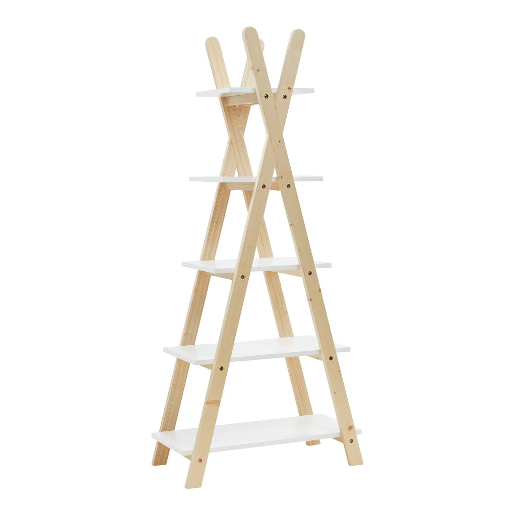Scaffale a Scala per Cameretta Vanlilu Libreria Bassa per Bambini 145x65x32 cm Naturale / Bianco [en.casa]