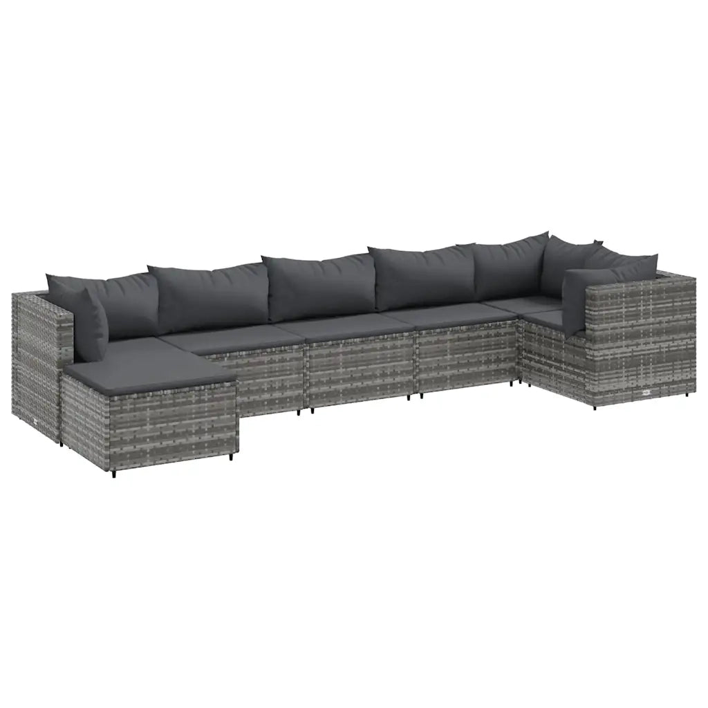 Set Divani da Giardino 7 pz con Cuscini in Polyrattan Grigio
