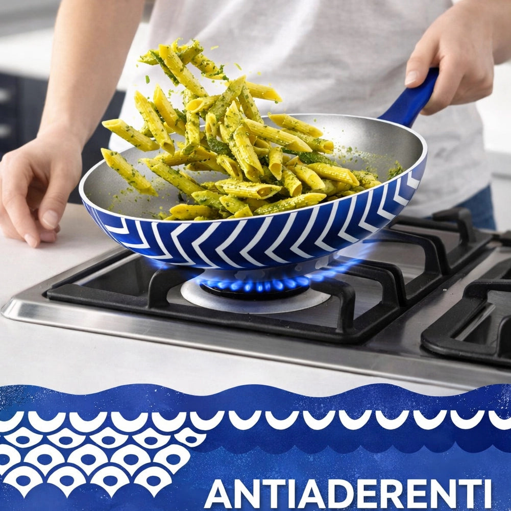 Set 2 Padelle Onda 24-28 cm Rivestimento Antiaderente con Manico Soft Touch Blu
