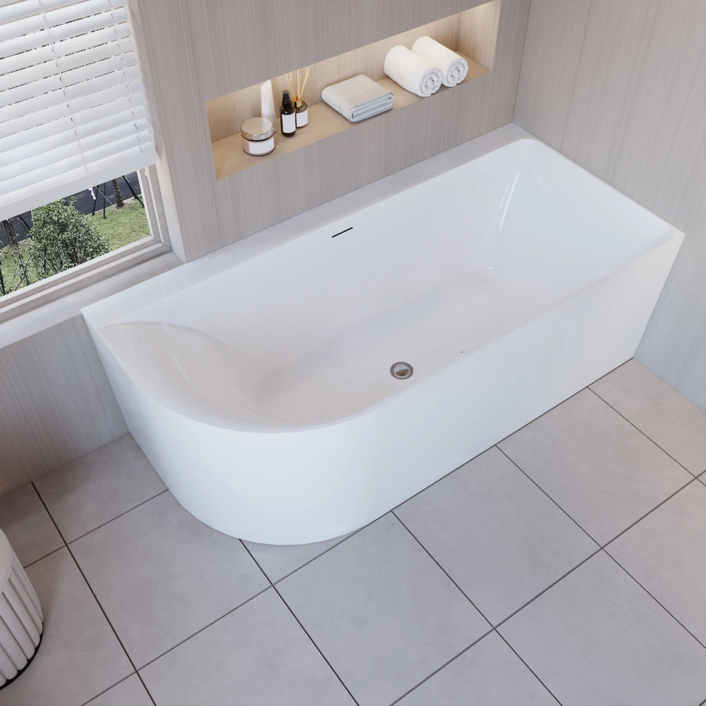 Vasca da Bagno a Isola in Acrilico 165x75x60 cm Semi-Freestanding Colore Bianco Angolo a Parete verso Destro