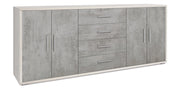 Mobile Basso 4 Ante 4 Cassetti 203x84x41 cm Ossido Bianco/Cemento