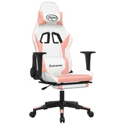 Sedia da Gaming | Sedia da e-sports Massaggio Poggiapiedi Bianco e Rosa Similpelle