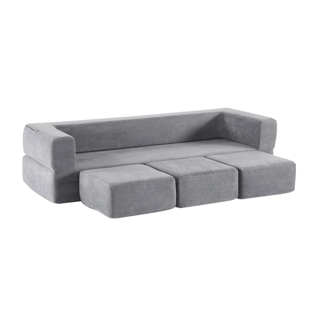 Divano letto da pavimento modulare in ciniglia grigio HOMVRA