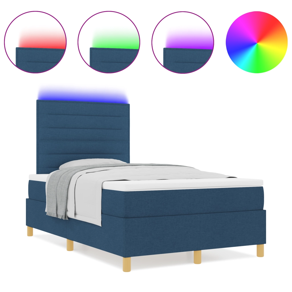 Letto Box Spring con Materasso e LED Blu 120x190 cm Tessuto