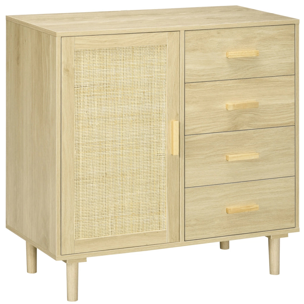Credenza in rattan con ante intrecciate e 4 cassetti ¨C Xylo ¨C Effetto legno naturale 80x38x80,5 cm