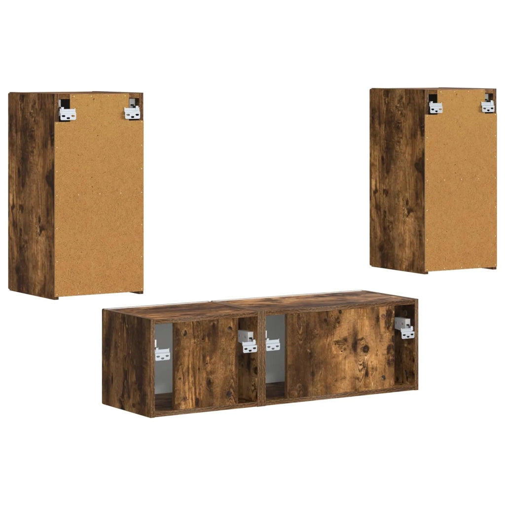 Set di Mobiletto da TV a Parete 4 pcs Rovere fumé 3408912