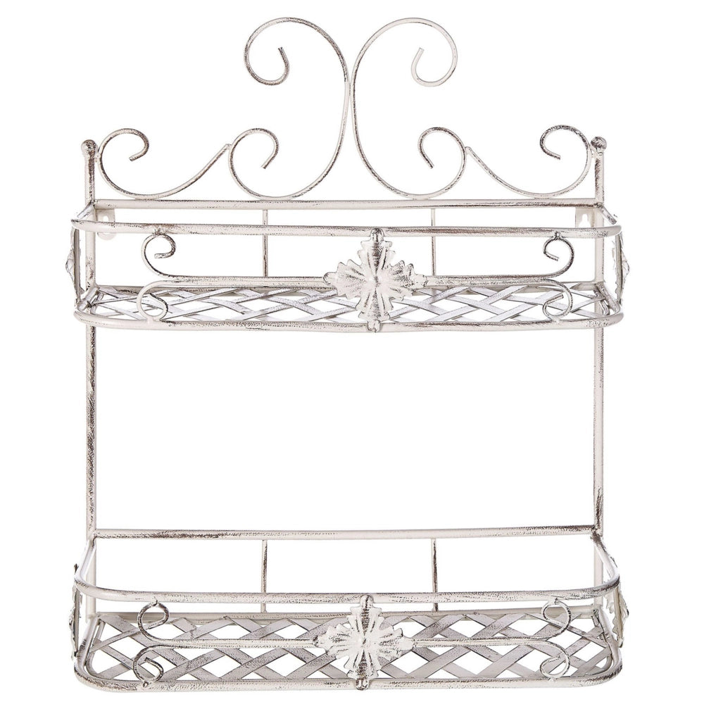Mensola da parete per bagno in metallo bianco 52 x 42 cm Ripiano singolo sospeso in stile vintage effetto anticato